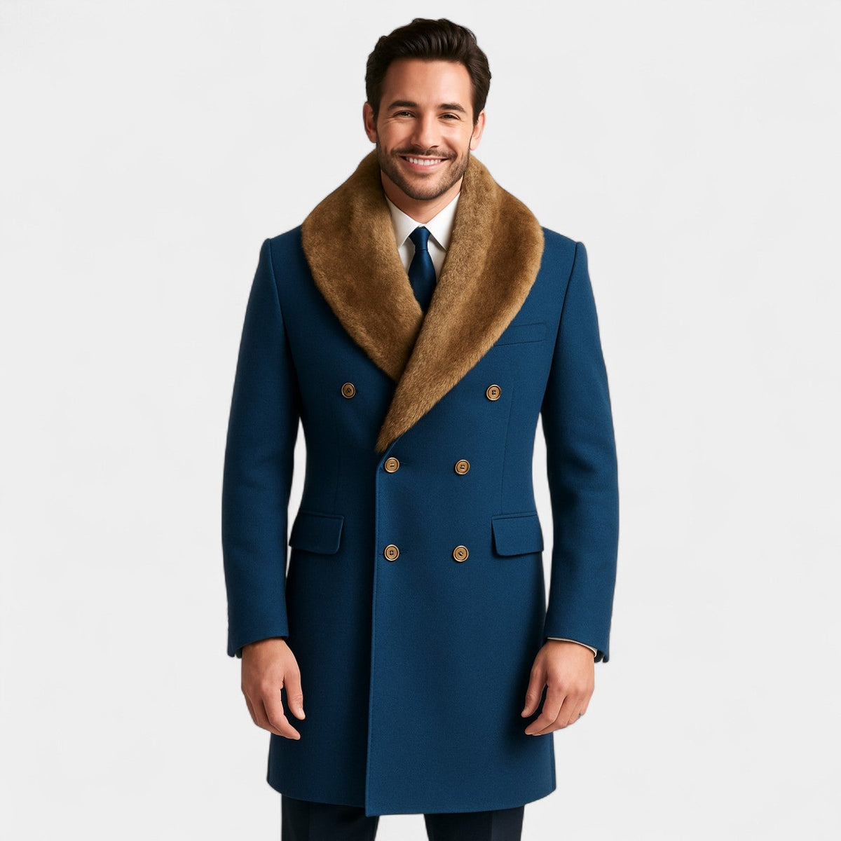 Men's mid-length polo collar wool jacket – refined, fitted, winter silhouette