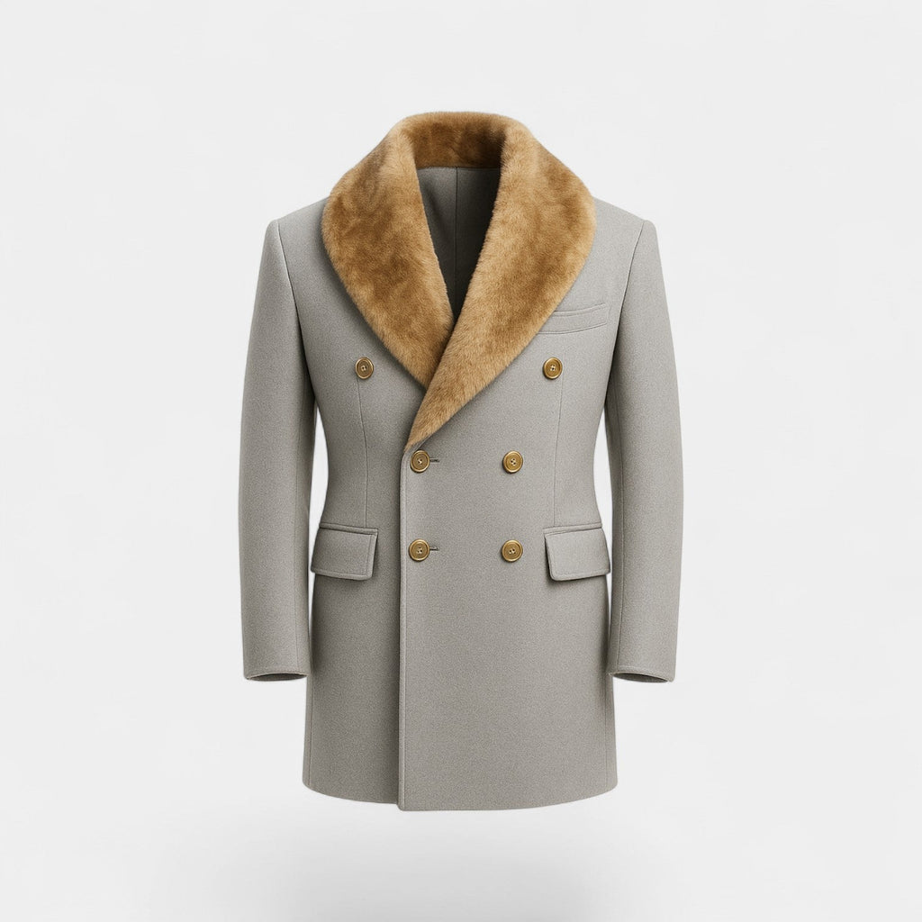 Men's mid-length polo collar wool jacket – refined, fitted, winter silhouette