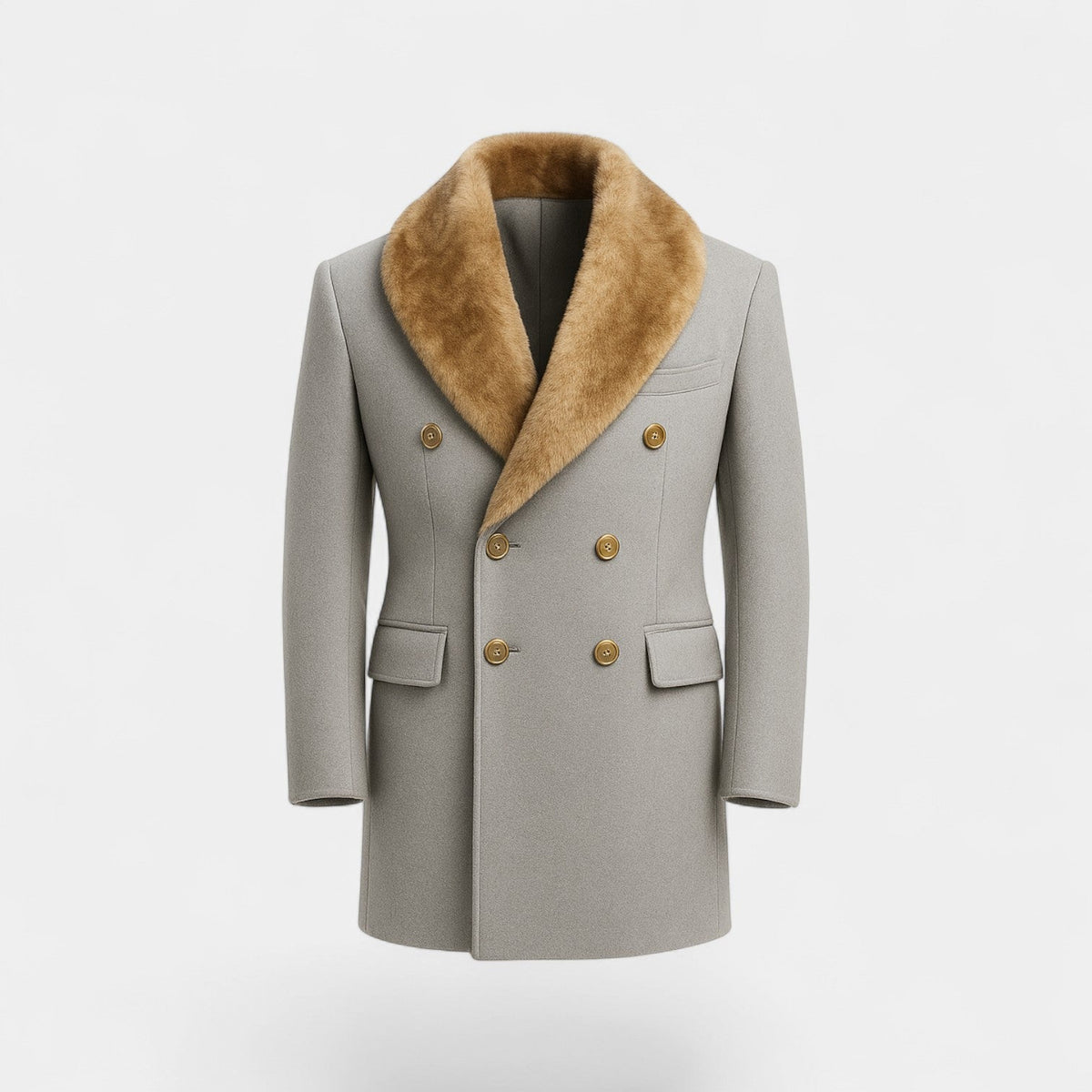 Men's mid-length polo collar wool jacket – refined, fitted, winter silhouette