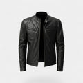 Men's slim biker leather jacket - classic minimalist streetwear