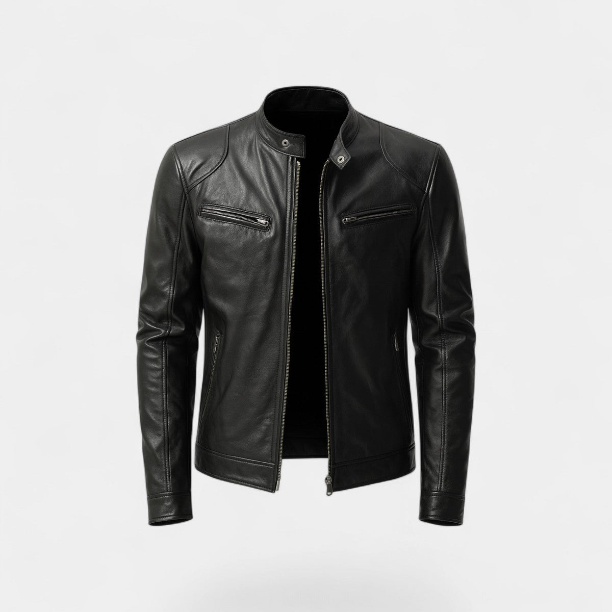 Men's slim biker leather jacket - classic minimalist streetwear