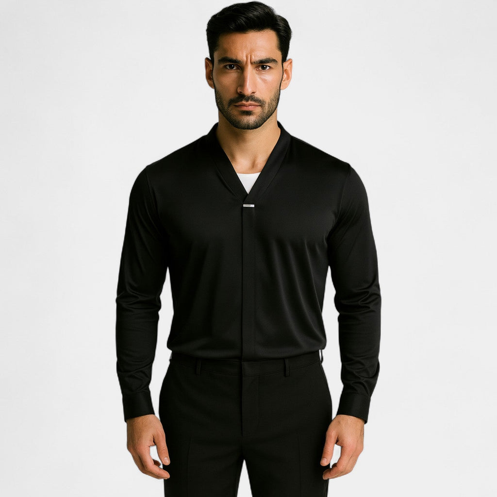 Men's Mixed Cotton V-Neck Shirt – Wrinkle-Resistant Minimalist Fit