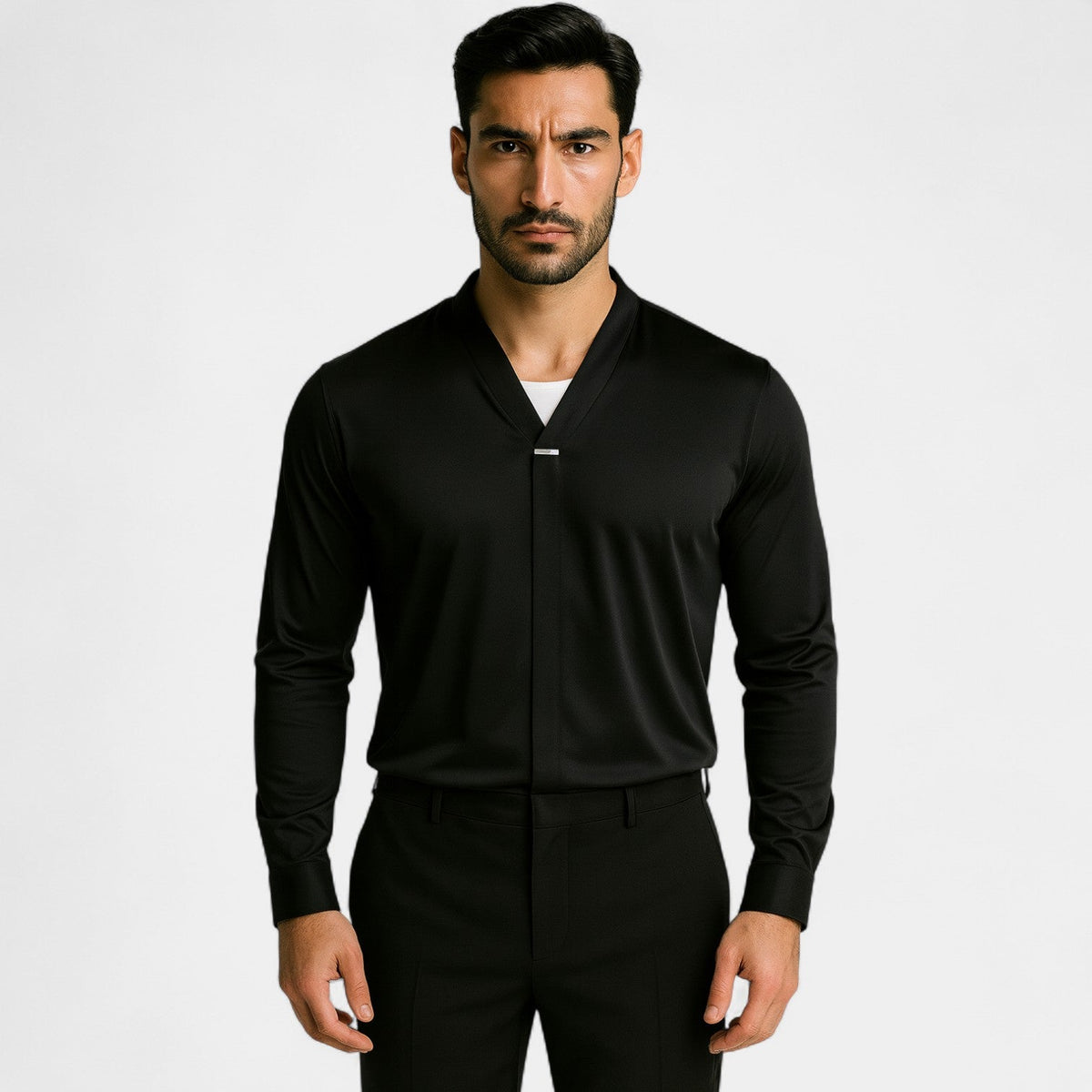 Men's Mixed Cotton V-Neck Shirt – Wrinkle-Resistant Minimalist Fit