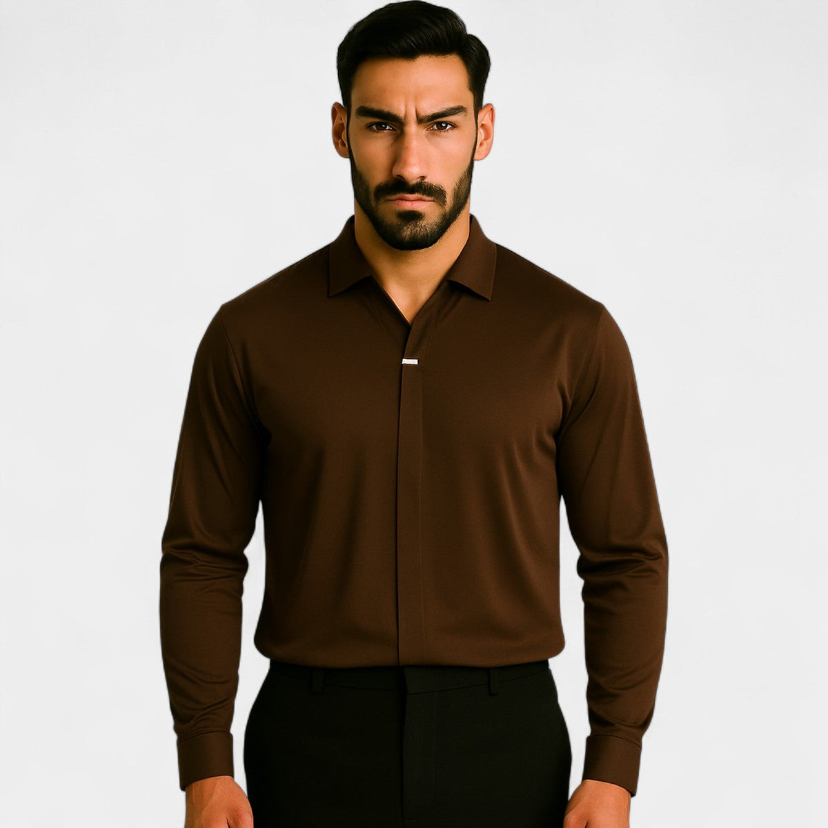Men's Mixed Cotton V-Neck Shirt – Wrinkle-Resistant Minimalist Fit