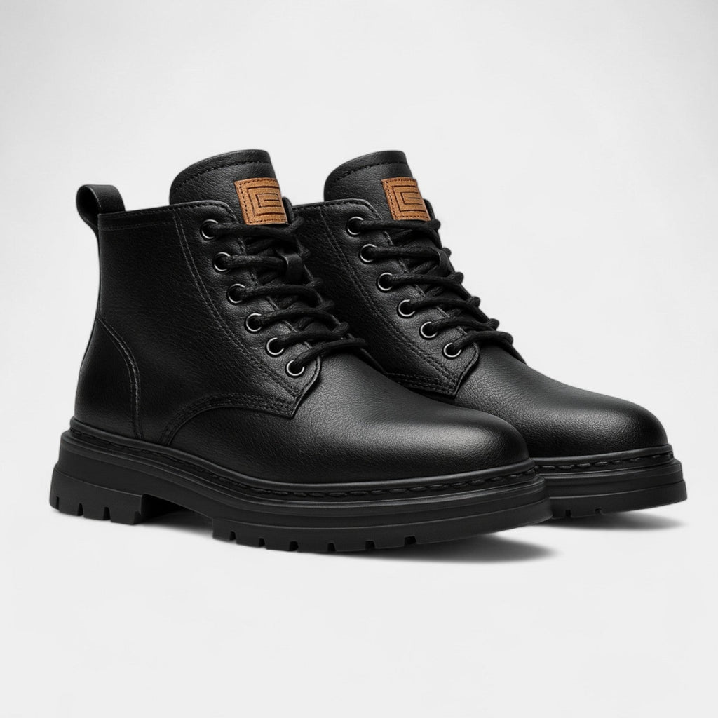 Men's Retro PU Leather Boots – Thick Mid-Height Sole