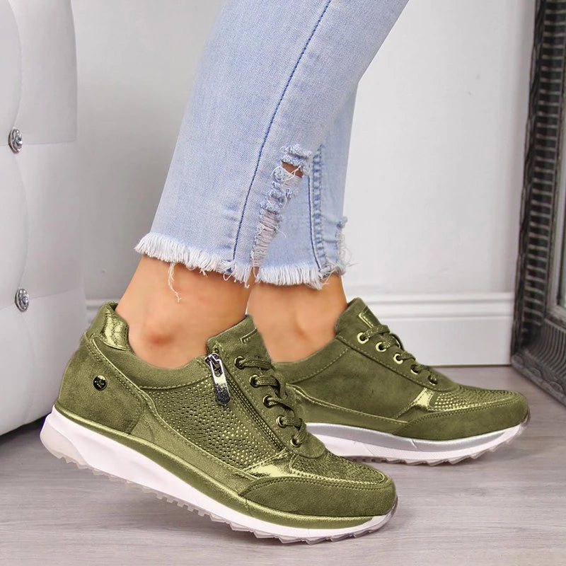 Women's Platform Trainers – Side Zip Fastening Low Heel