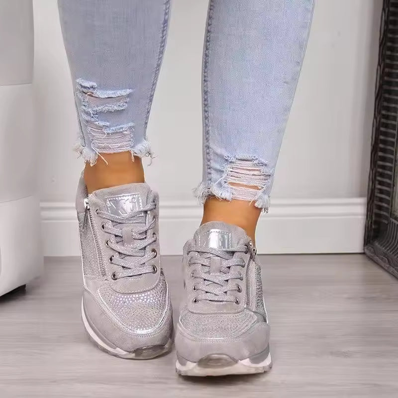 Women's Platform Trainers – Side Zip Fastening Low Heel