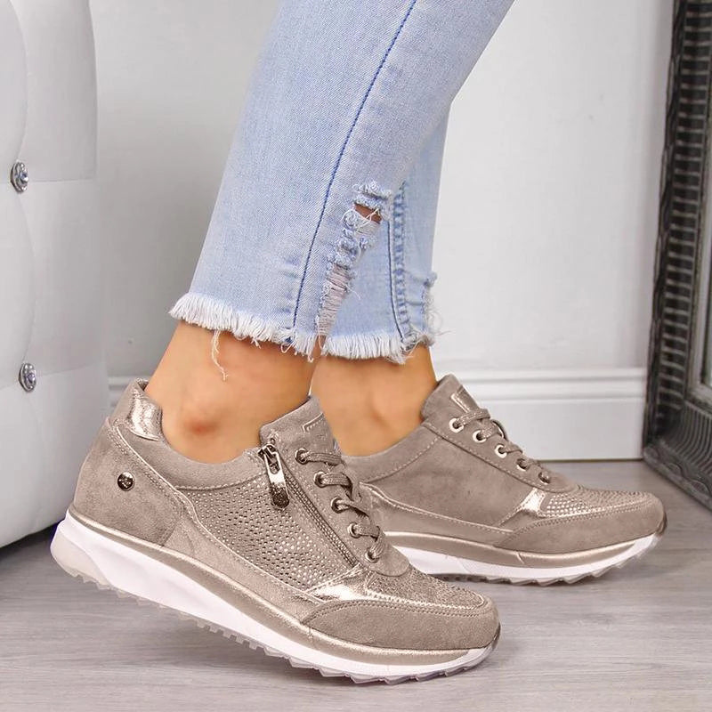 Women's Platform Trainers – Side Zip Fastening Low Heel