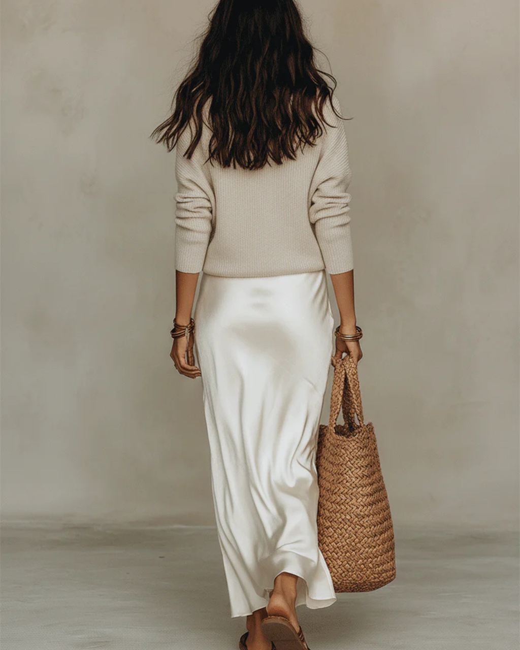Women's Set Midi Satin Dress and Knit Sweater – Elegant Layering