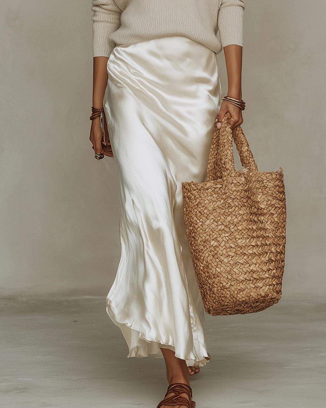 Women's Set Midi Satin Dress and Knit Sweater – Elegant Layering