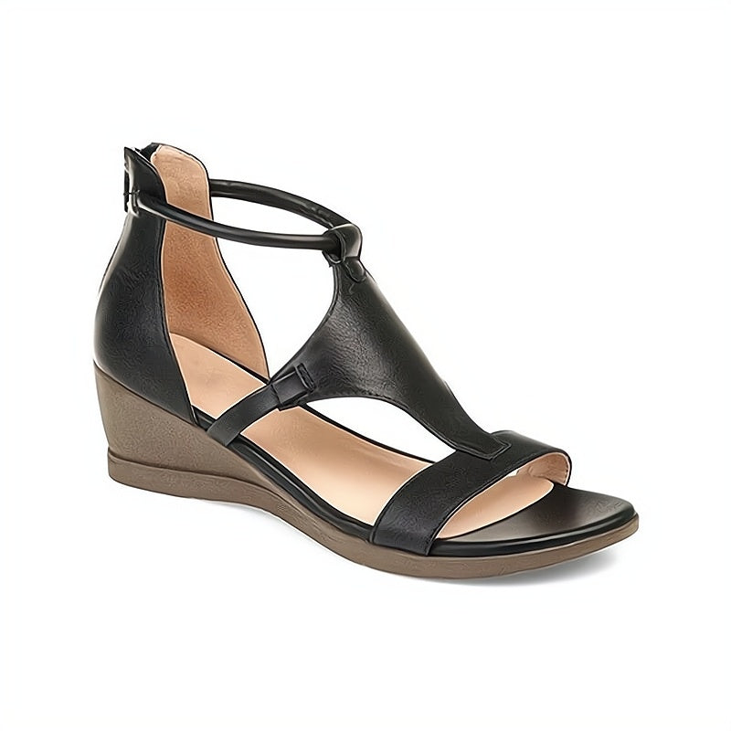 Women's Orthopaedic Leather Wedge Sandals – Straps Zip Fastening