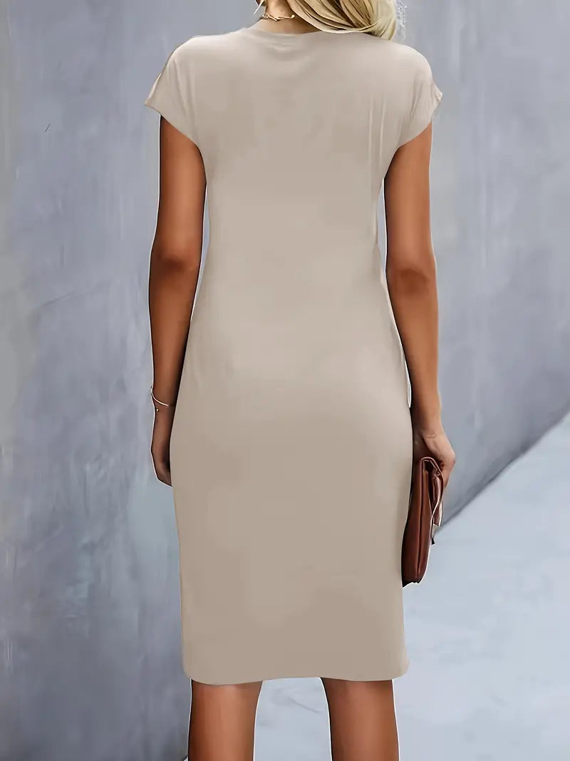 Women's Cotton Midi Dress – Fitted Cut Round Neck