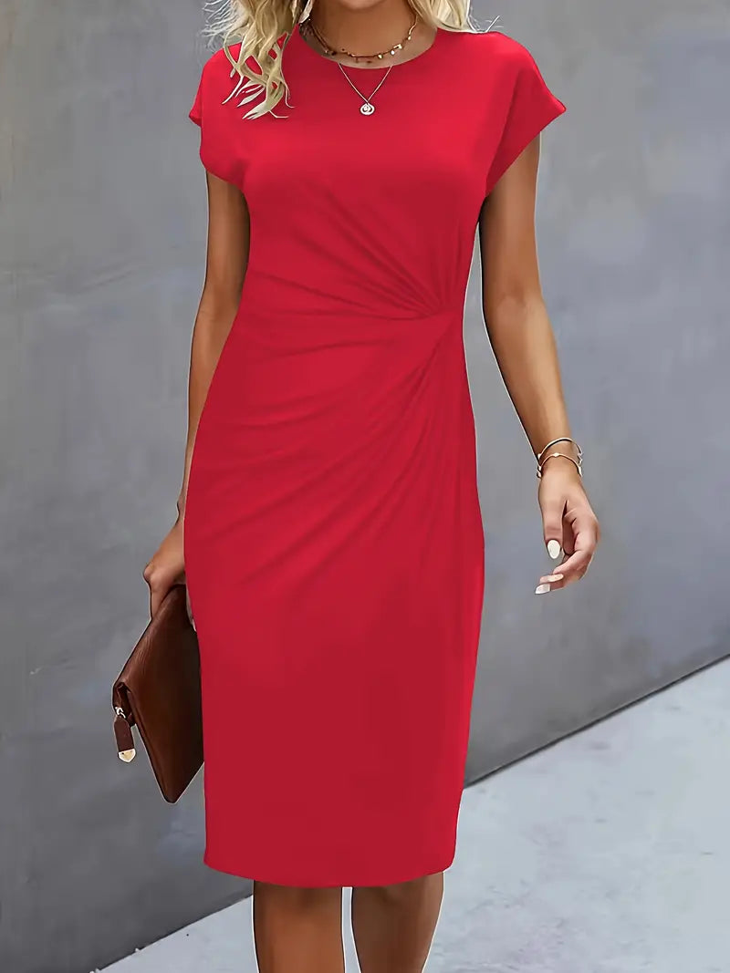 Women's Cotton Midi Dress – Fitted Cut Round Neck