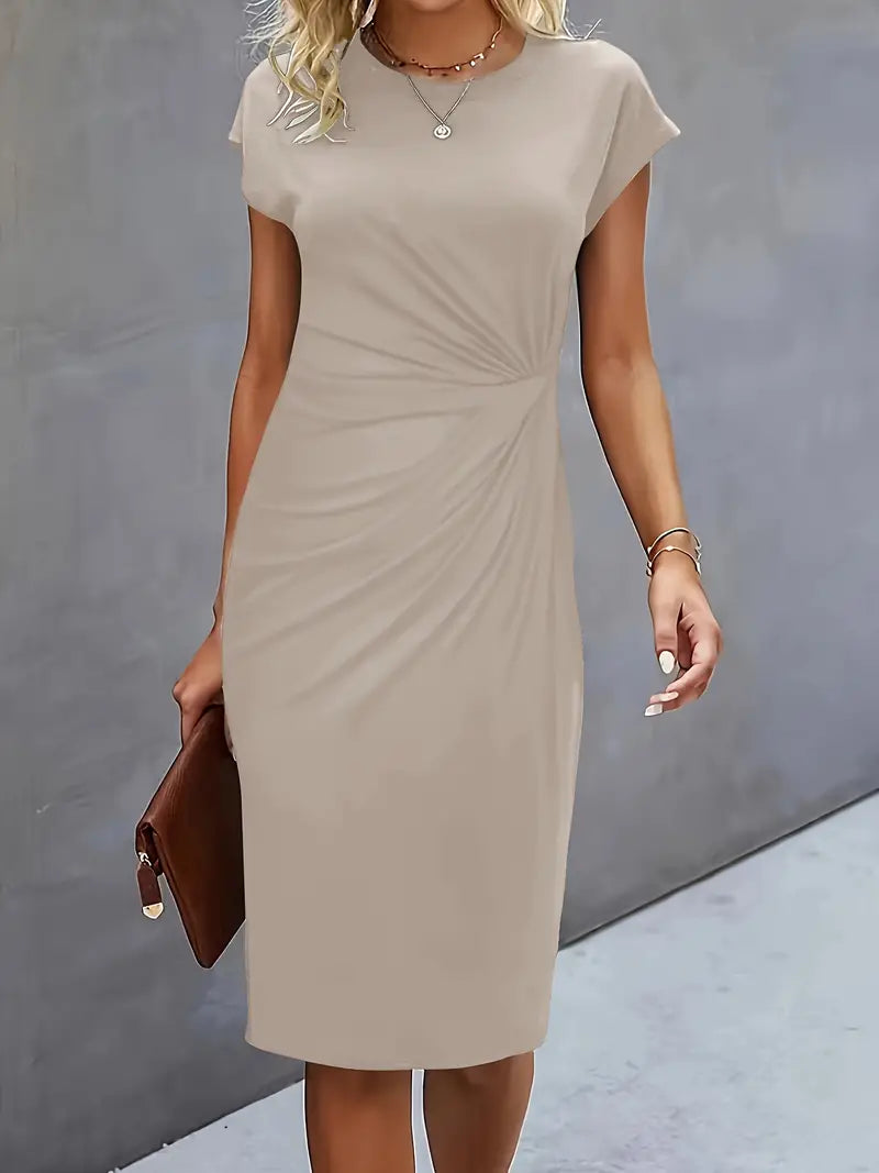 Women's Cotton Midi Dress – Fitted Cut Round Neck