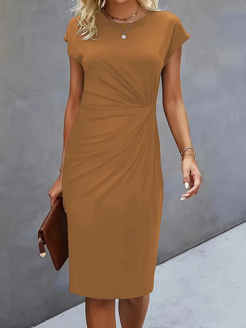Women's Cotton Midi Dress – Fitted Cut Round Neck