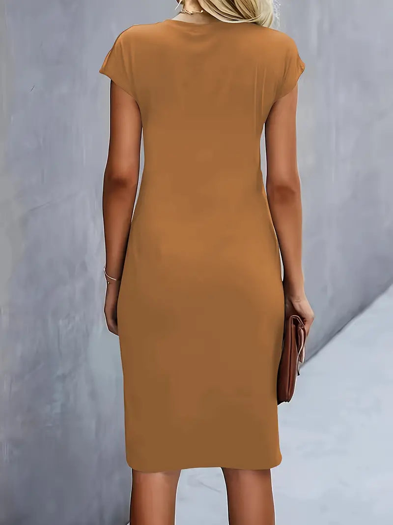 Women's Cotton Midi Dress – Fitted Cut Round Neck