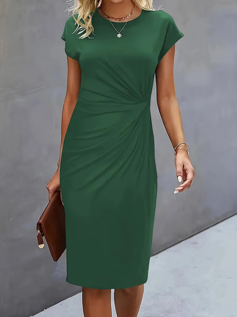 Women's Cotton Midi Dress – Fitted Cut Round Neck