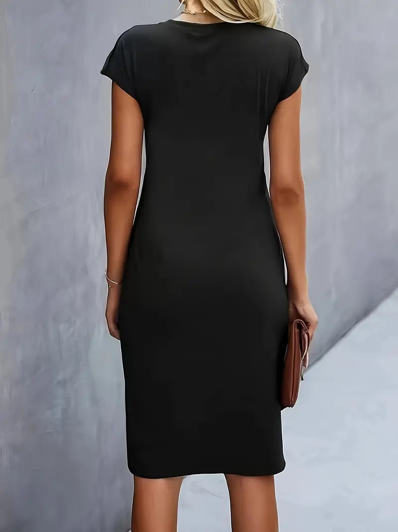 Women's Cotton Midi Dress – Fitted Cut Round Neck