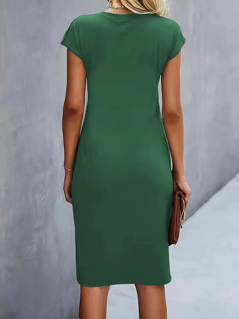 Women's Cotton Midi Dress – Fitted Cut Round Neck