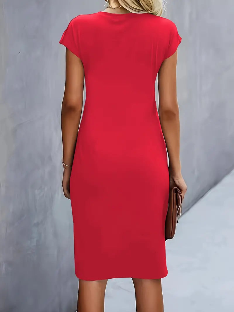 Women's Cotton Midi Dress – Fitted Cut Round Neck