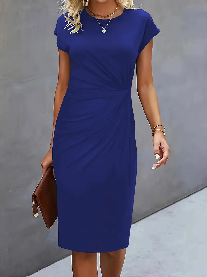 Women's Cotton Midi Dress – Fitted Cut Round Neck