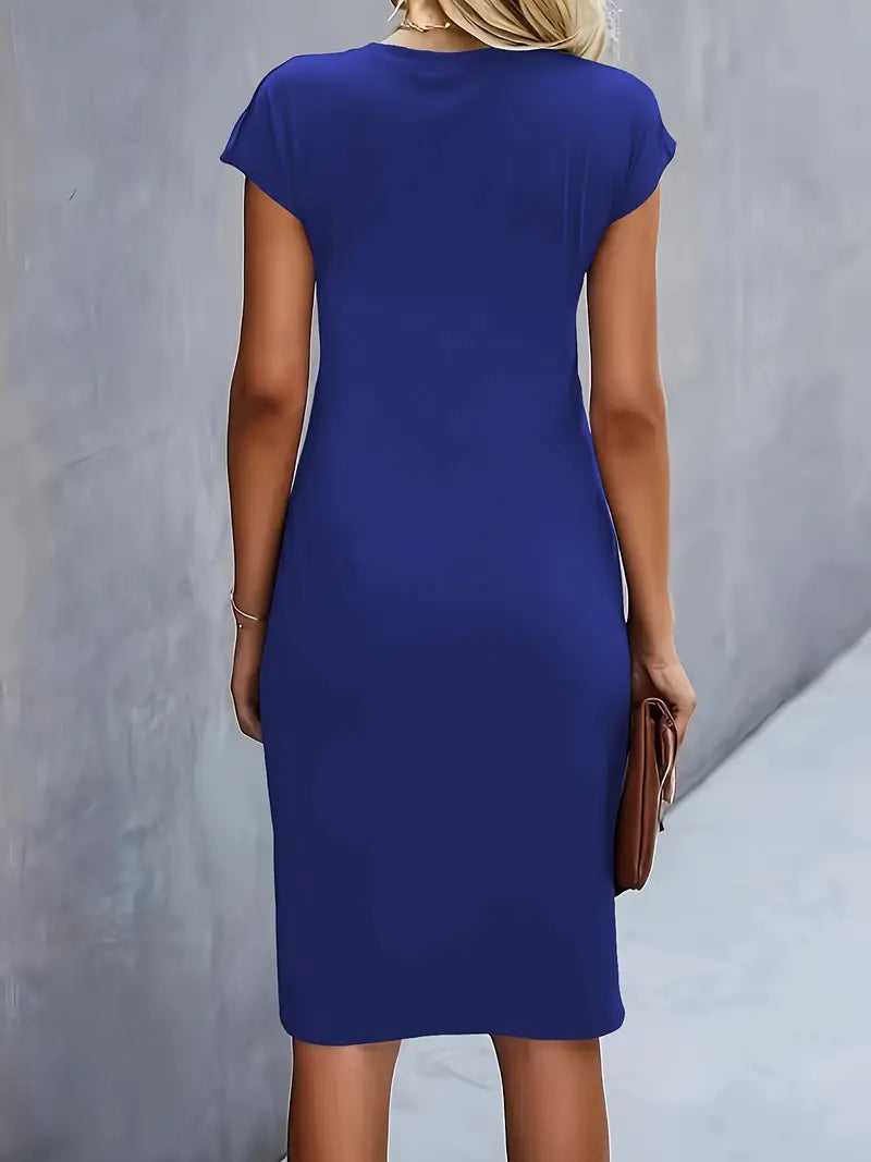 Women's Cotton Midi Dress – Fitted Cut Round Neck