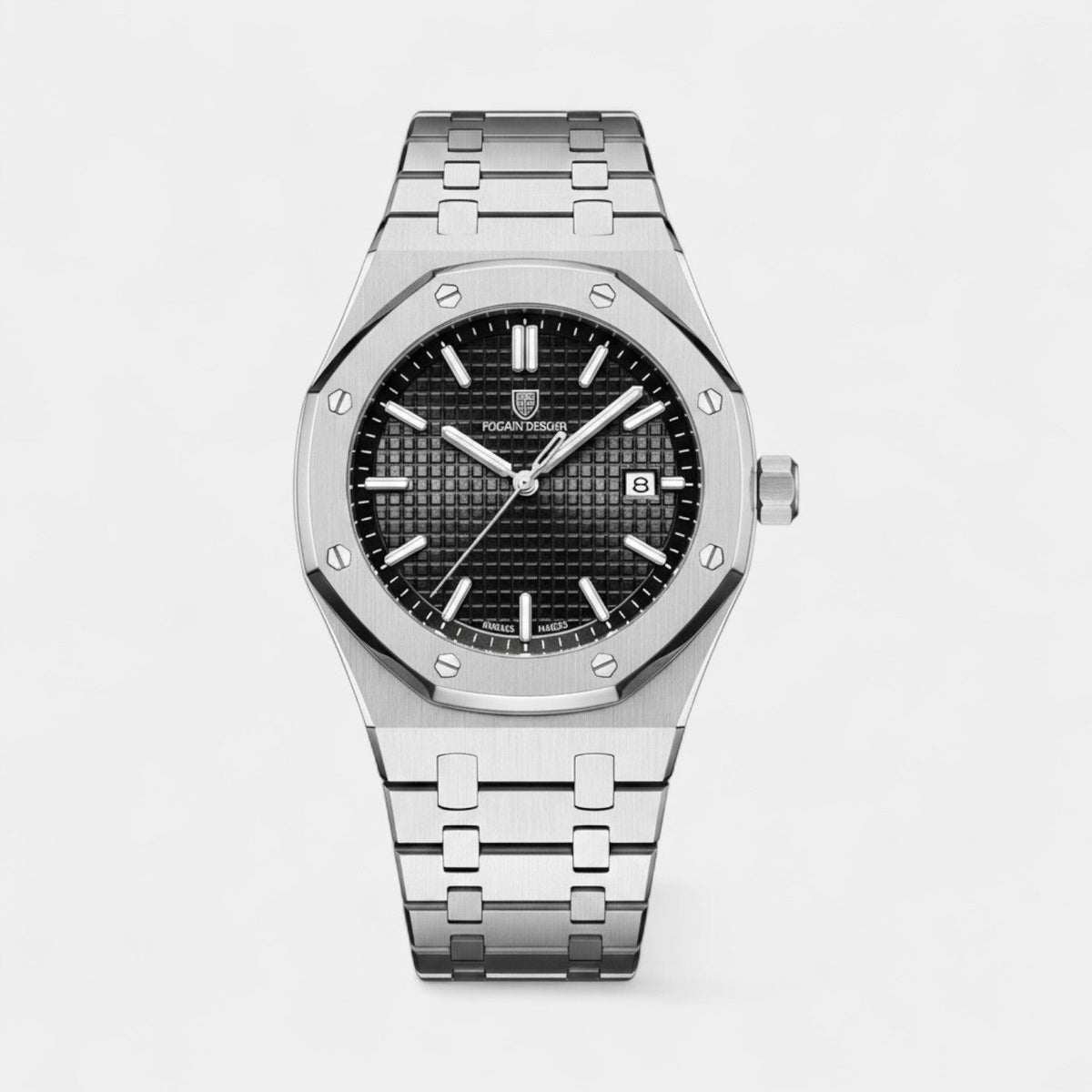 Men's Silver Stainless Steel Watch – Luminous Quartz Waterproof 42 mm