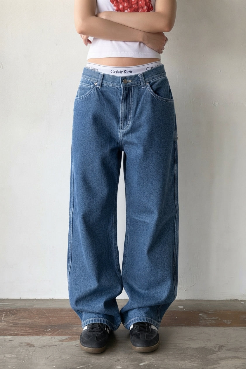 Women's Wide-Leg Trousers – Vintage Pocket Detail Relaxed Fit