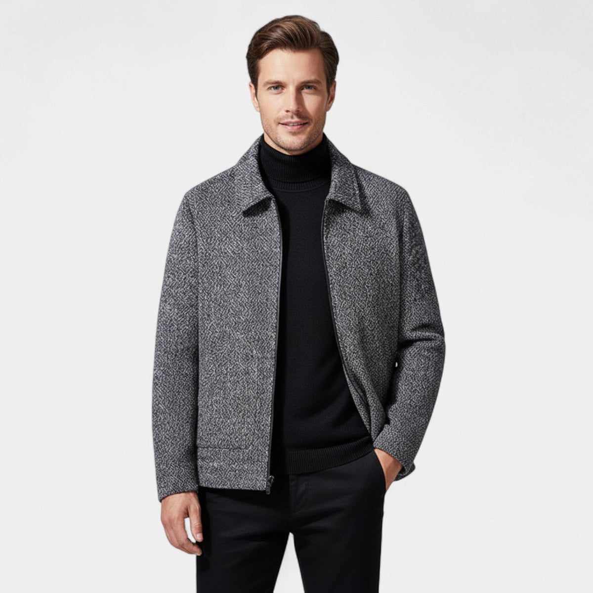 Men's Wool Coat with High Collar – Modern Tailored Elegance