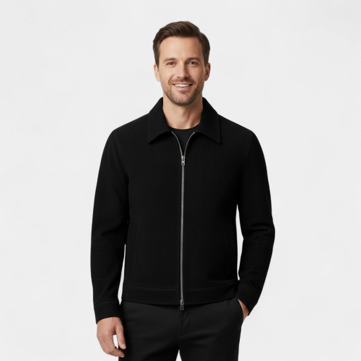 Men's loose fit short suede jacket