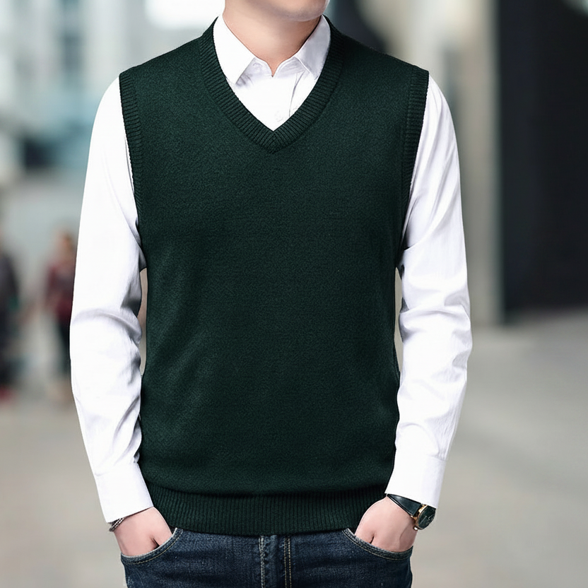 Men's Sleeveless Vest – Solid Knit V-Neck