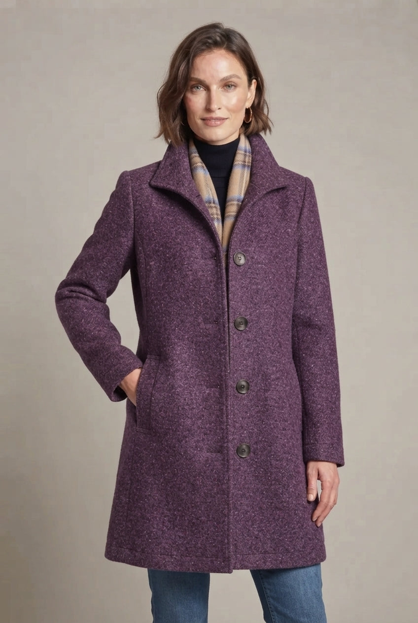 Women's Mid-Length Stand-Collar Coat – Slim Fit with Pockets