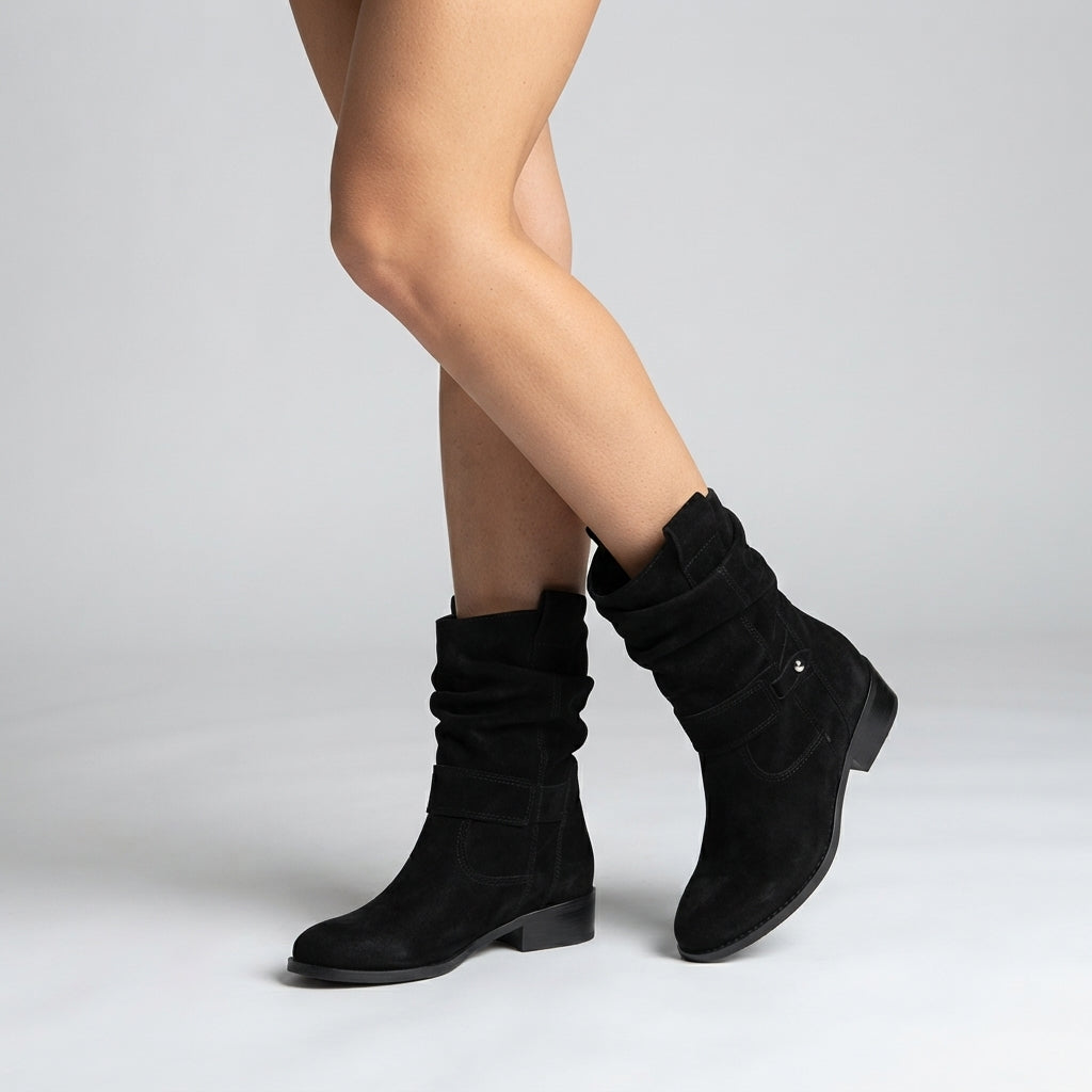 Women's Faux-Suede Ankle Boots – Flexible Line, Block Heel