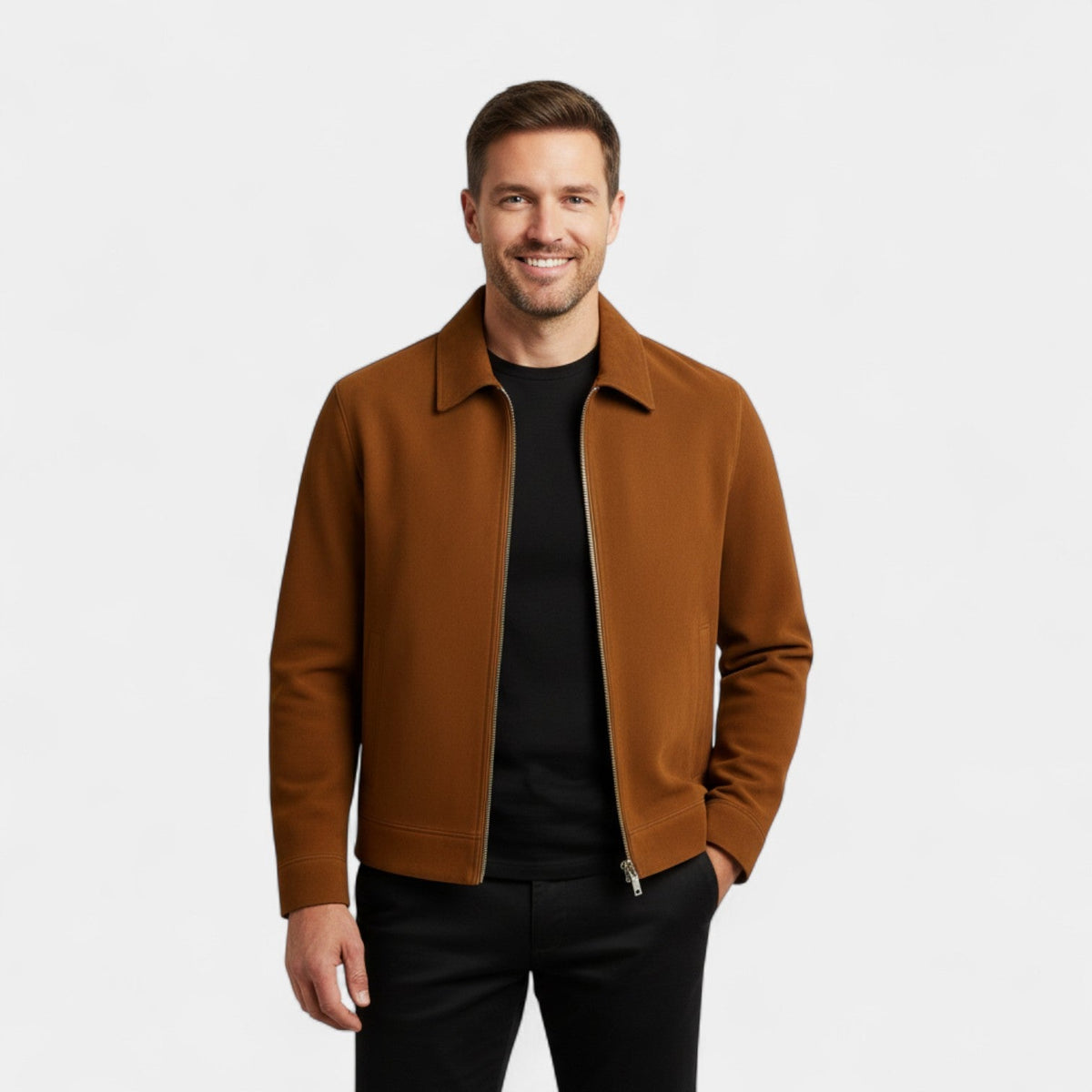 Men's loose fit short suede jacket