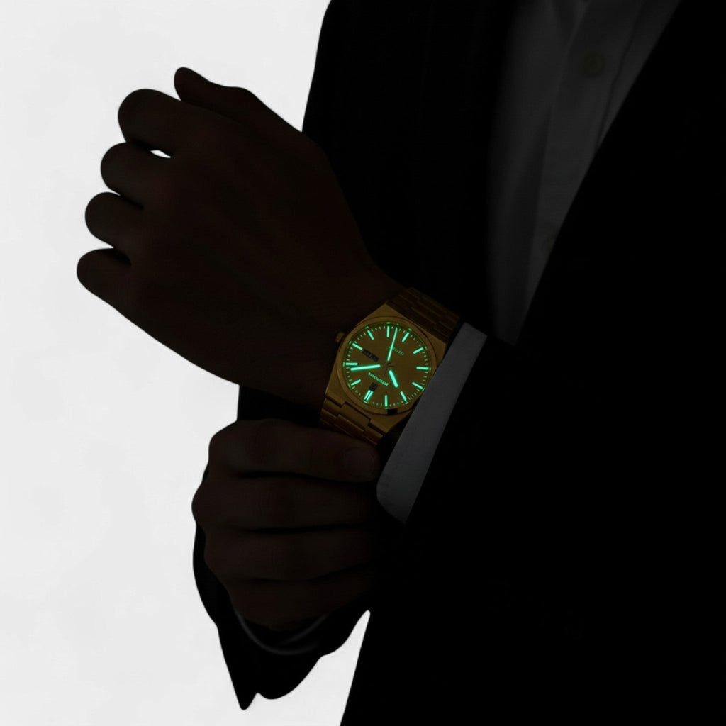 Men's Gold Stainless Steel Watch – Ultra Thin Luminous and Waterproof 41 mm