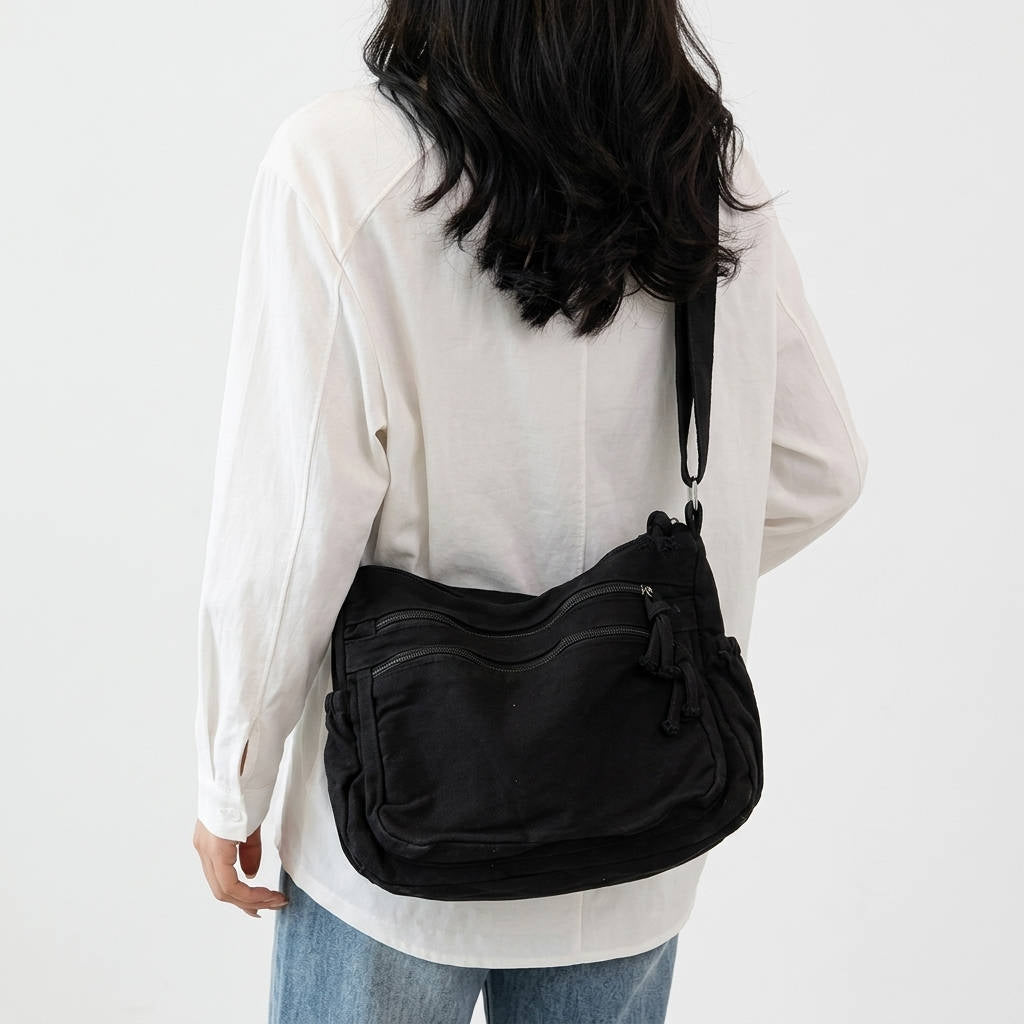 Women's Canvas Crossbody Bag – Adjustable Multi-Pocket