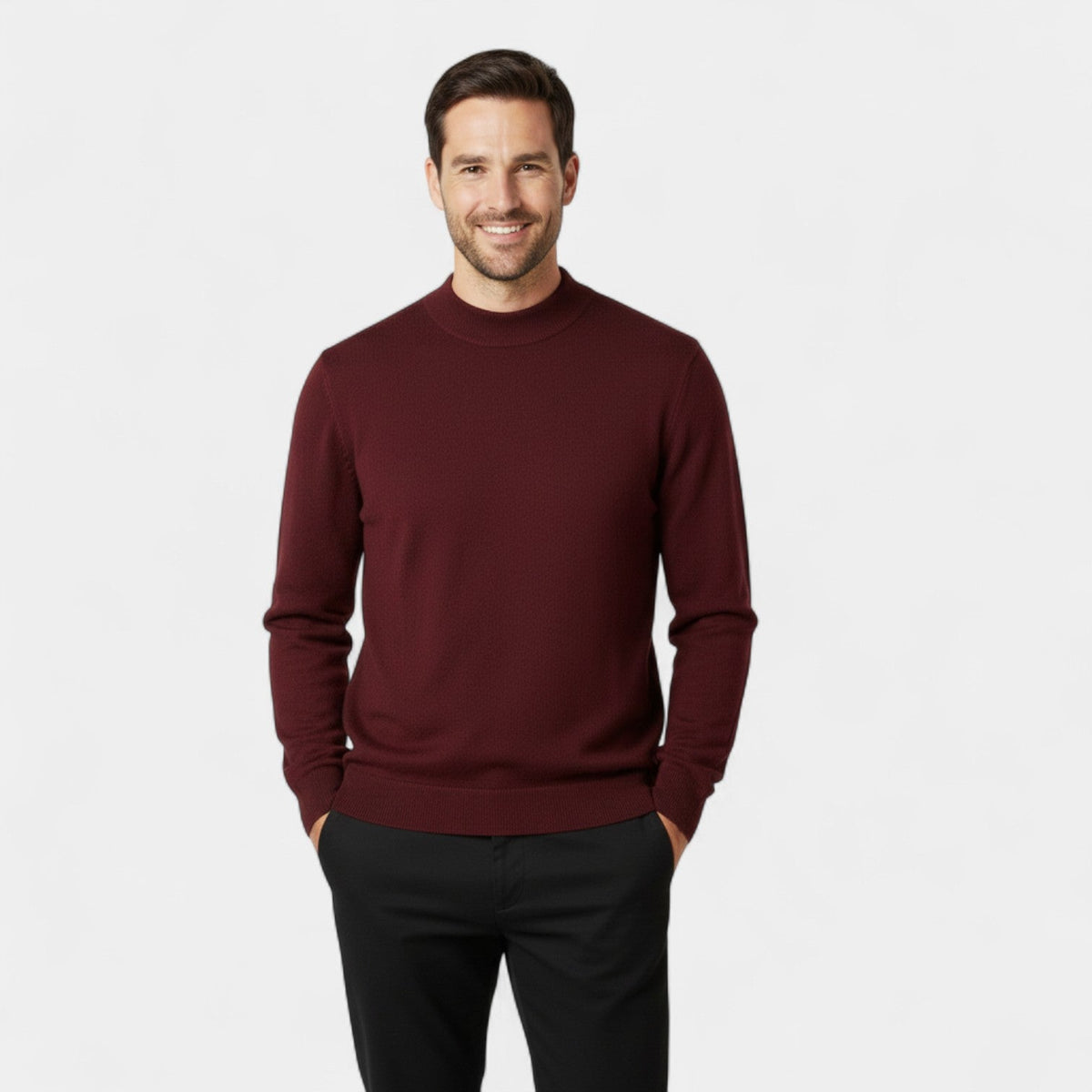 Men's Semi-High Round Collar Sweater – Minimalist and Luxurious Fit