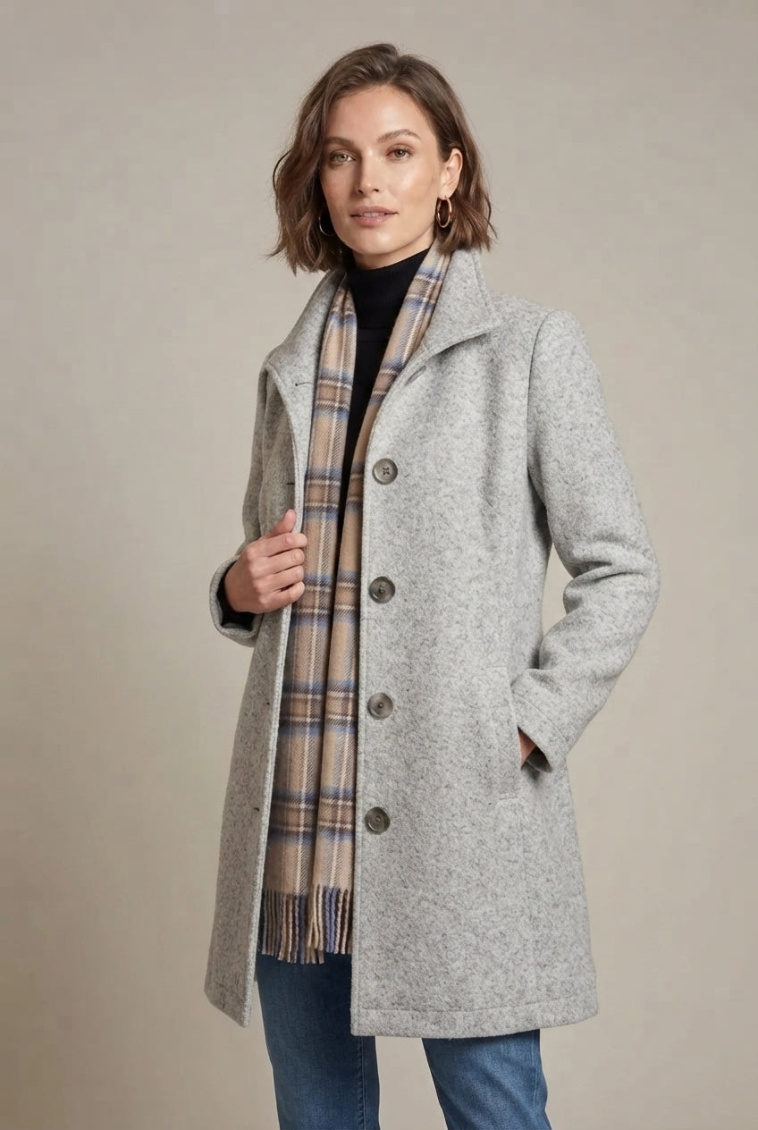 Women's Mid-Length Stand-Collar Coat – Slim Fit with Pockets