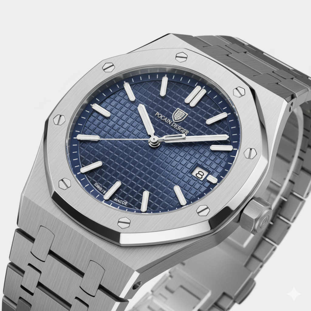 Men's Silver Stainless Steel Watch – Luminous Quartz Waterproof 42 mm