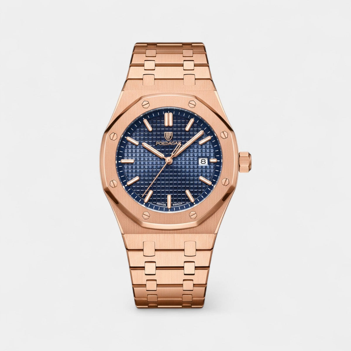 Men's Rose Gold Stainless Steel Watch – Luminous Quartz Waterproof 42 mm