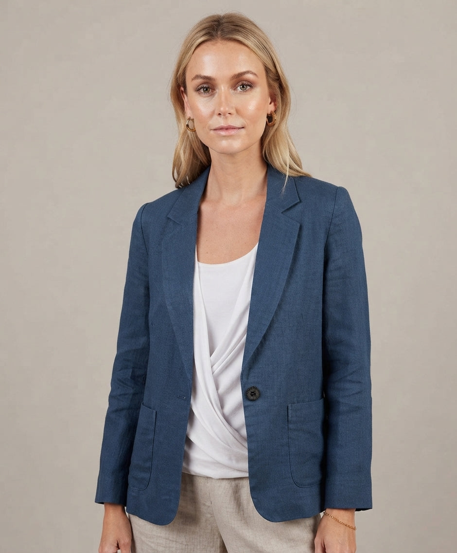 Women's Relaxed-Fit Blazer – Notched Lapel, Three-Quarter Sleeves