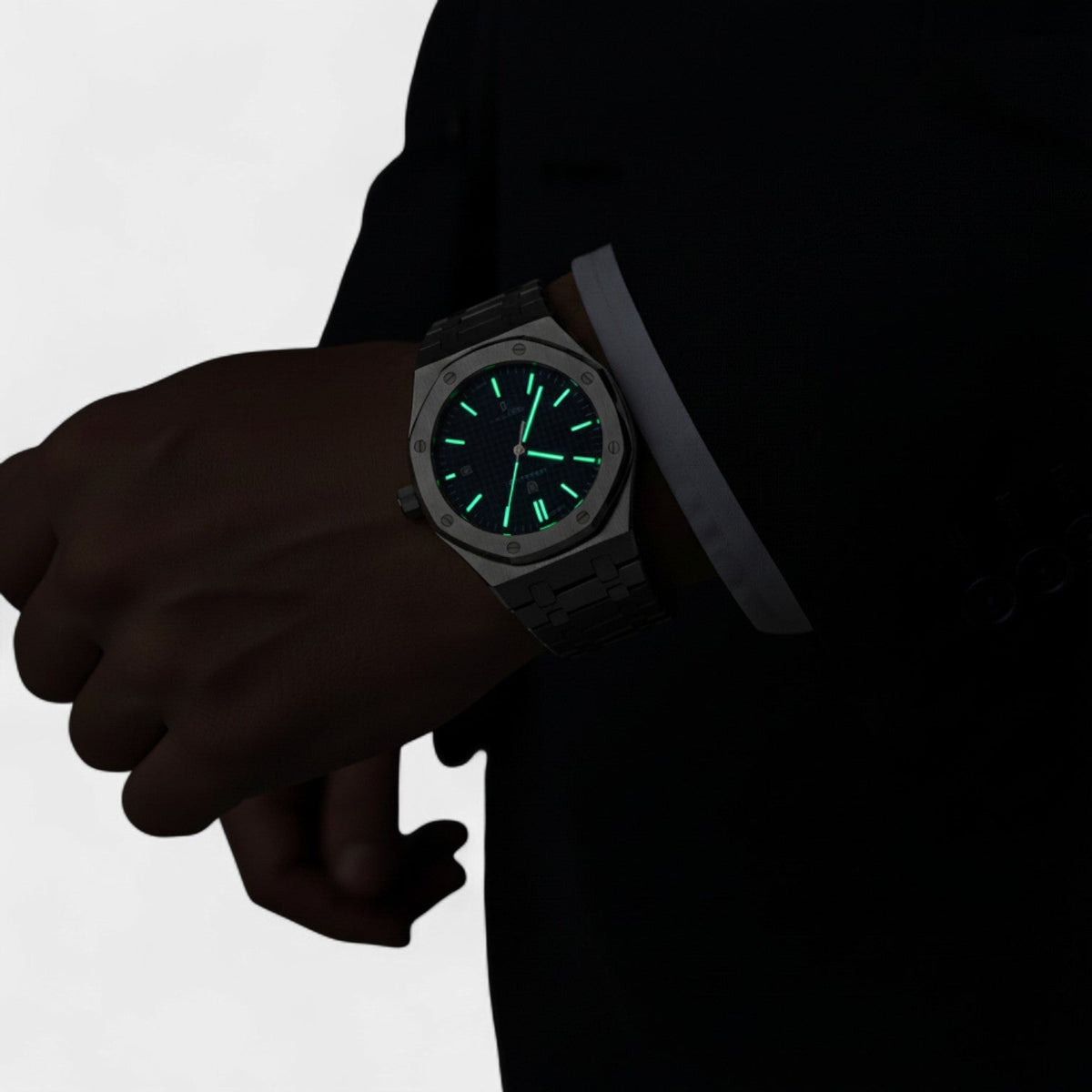 Men's Silver Stainless Steel Watch – Luminous Quartz Waterproof 42 mm