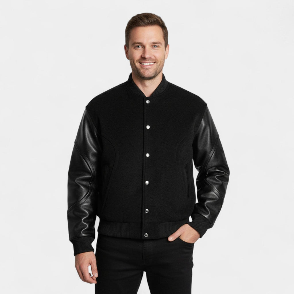 Men's Wool & Leather Bomber Jacket – Refined Elegance