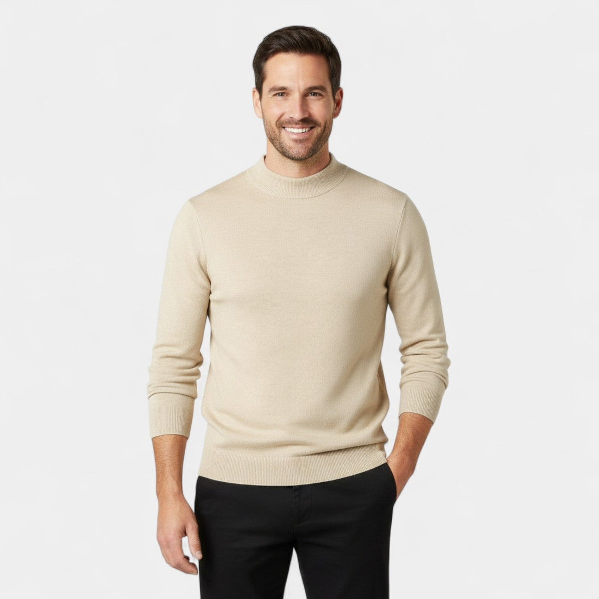 Men's Semi-High Round Collar Sweater – Minimalist and Luxurious Fit