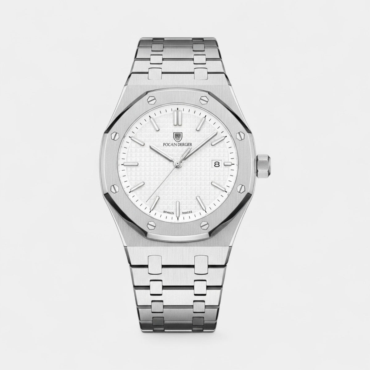 Men's Silver Stainless Steel Watch – Luminous Quartz Waterproof 42 mm