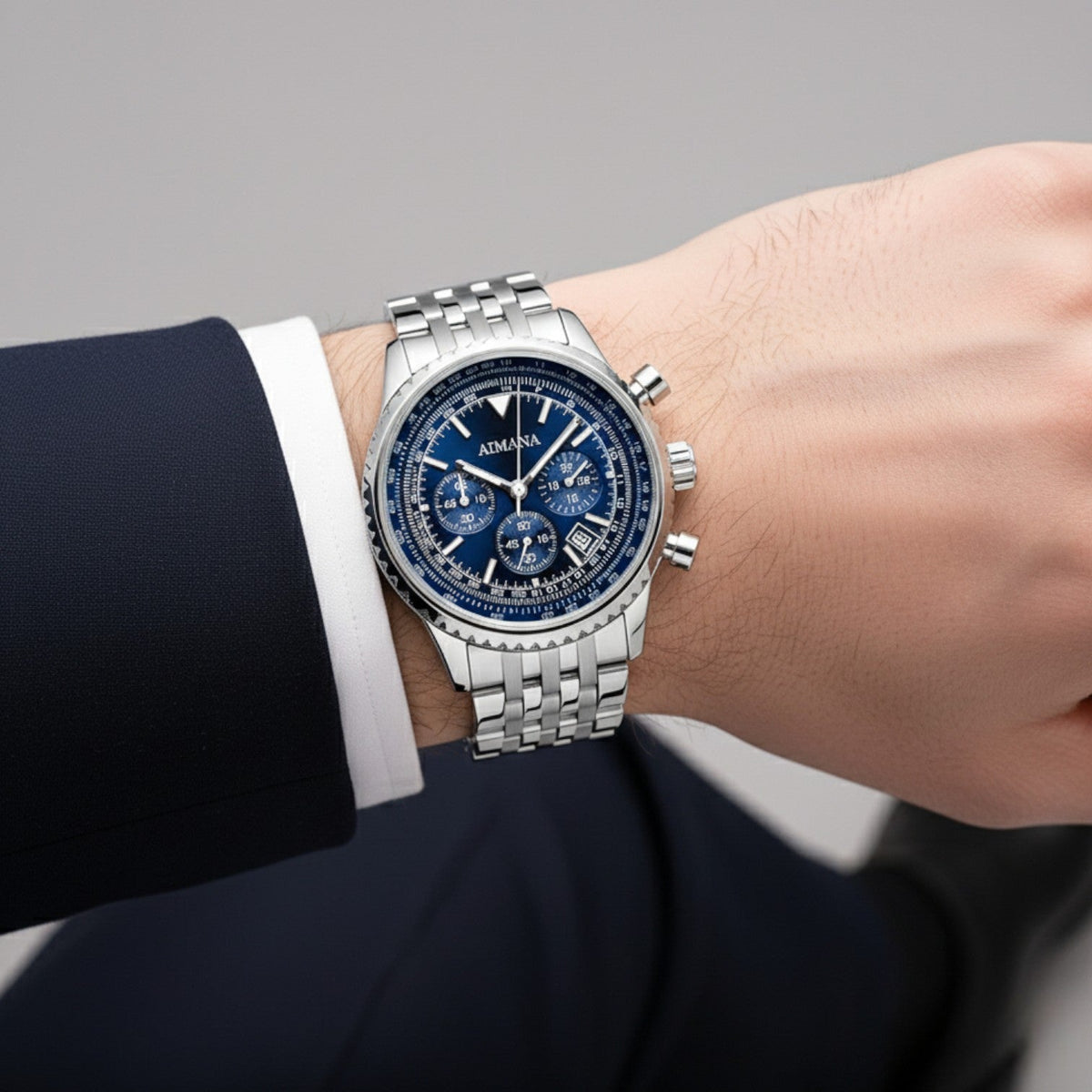 Men's Stainless Steel Chronograph Watch – Six-Hand Quartz Movement