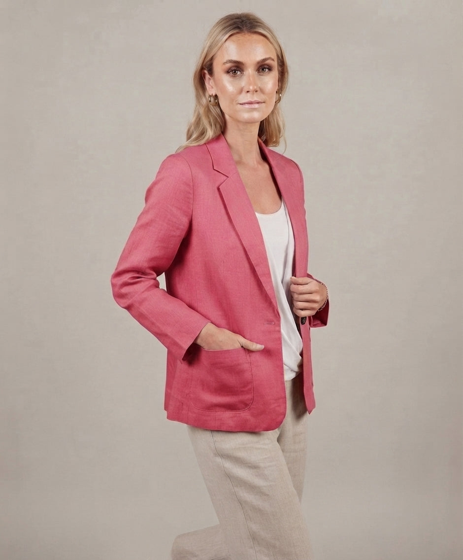 Women's Relaxed-Fit Blazer – Notched Lapel, Three-Quarter Sleeves