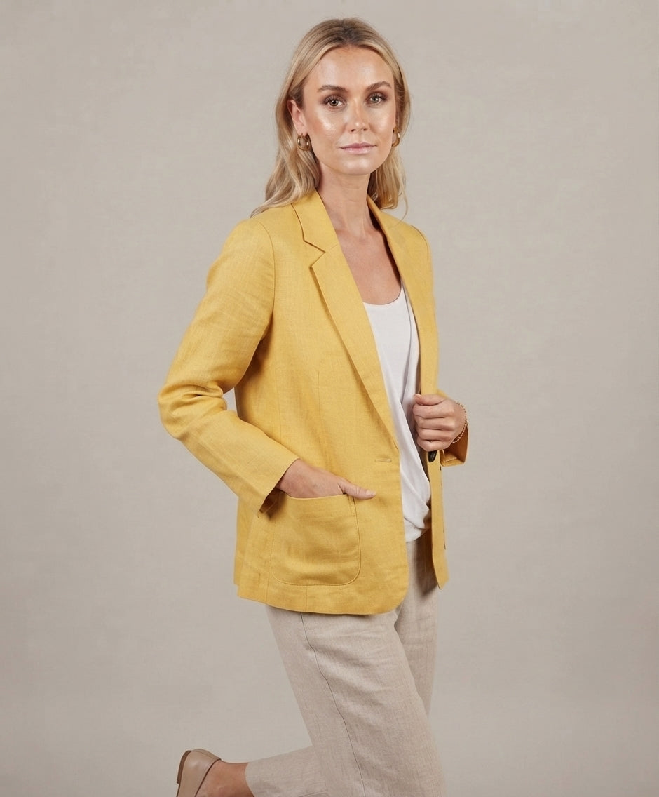 Women's Relaxed-Fit Blazer – Notched Lapel, Three-Quarter Sleeves