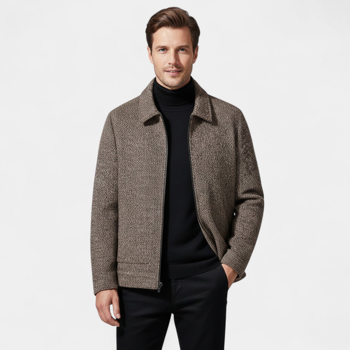 Men's Wool Coat with High Collar – Modern Tailored Elegance