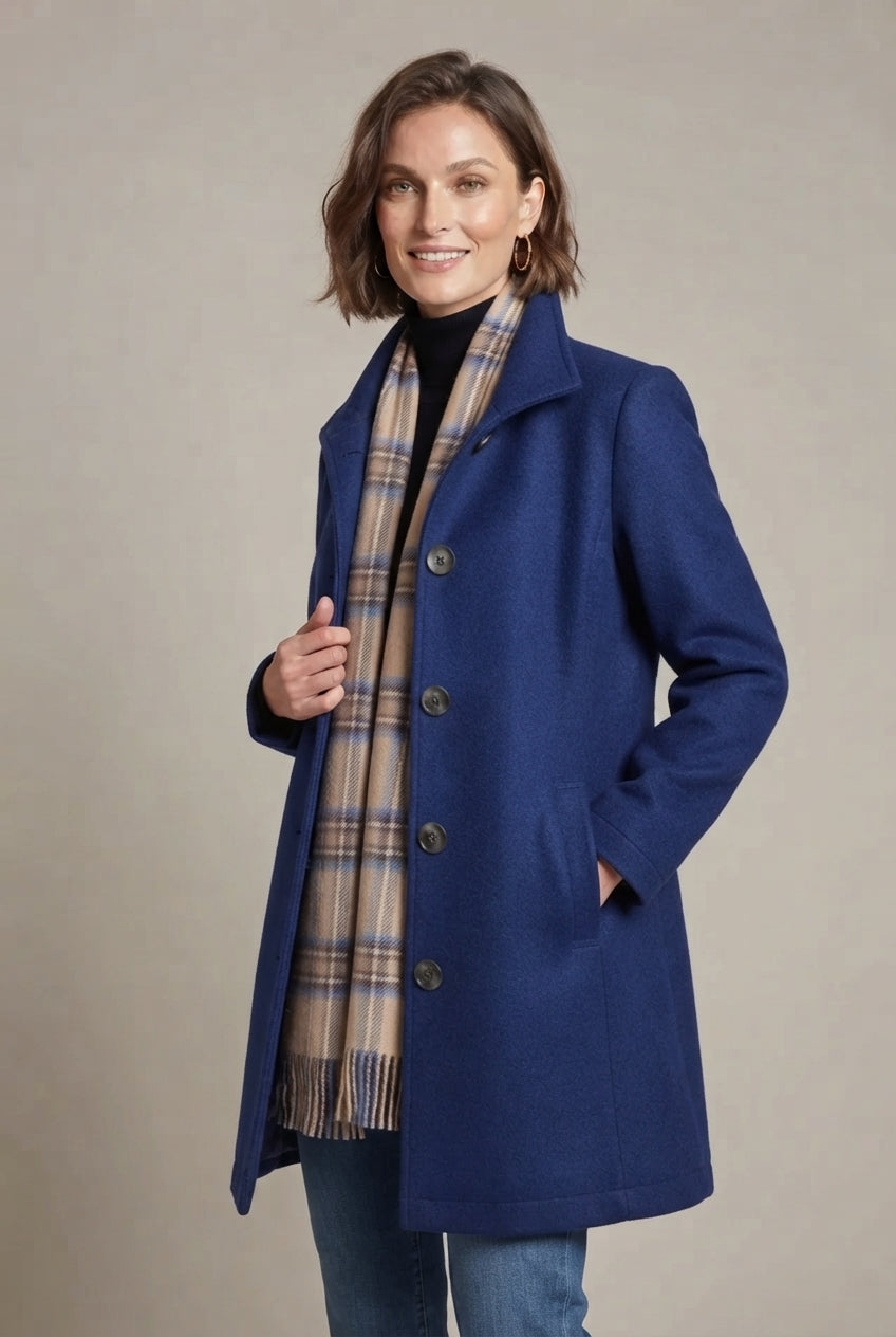 Women's Mid-Length Stand-Collar Coat – Slim Fit with Pockets
